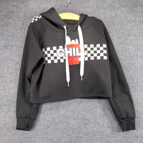 Wear Code Snoopy Chill Check Trim Cropped Hoodie Sweatshirt Womens Large Black - Picture 2 of 12